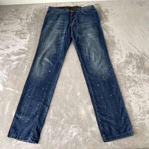 D&G‎ Dolce&Gabbana Jeans Men 32x35 Blue Straight Fit Flap Pockets Paint Splatter